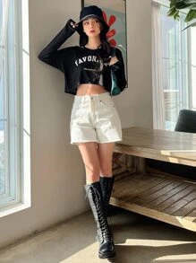 DAZY Casual Tekst T-shirt Asymmetrisch