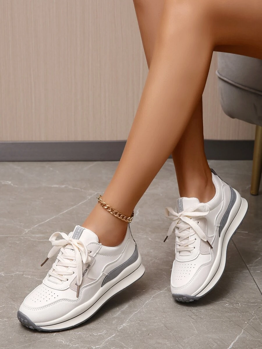 Giày thể thao thời trang cổ thấp chống trượt thoải mái ngoài trời (Văn bản dây đan ngẫu nhiên) - trắng - Xem 1