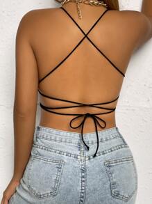 Lace Up Backless Butterfly Embroidered Cami Top - Multicolor - View 2