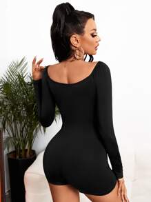 SHEIN SXY 圆领连体衣 - 黑色 - 查看 2