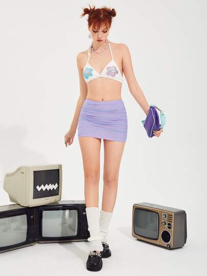 90s Ruched Mesh Bodycon Skirt