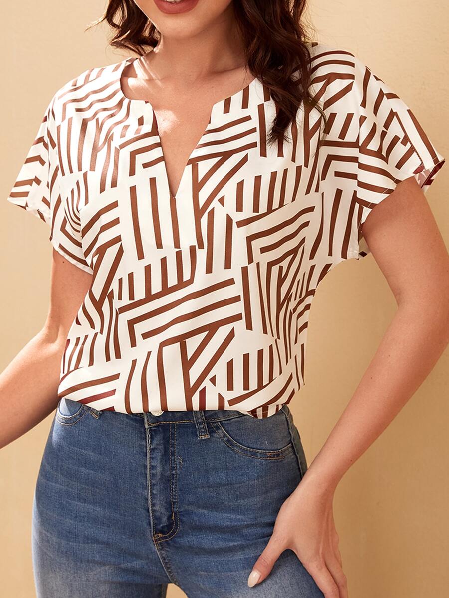 SHEIN LUNE 西裝領蝙蝠袖條紋上衣 - 彩色 - 查看 1