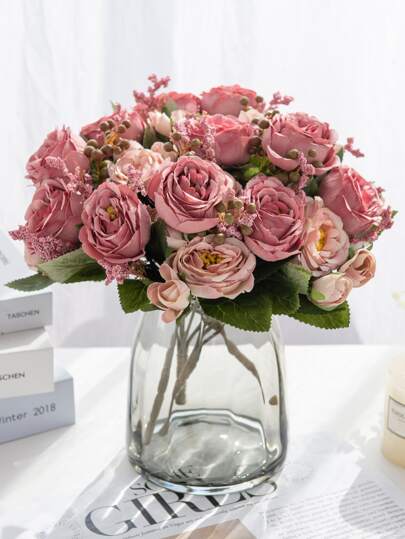 1 ramo/3 ramos de flores de peonía artificiales en bouquet mixto para decoración de boda, decoración de aula, jarrón en el hogar, jardín, fiesta de cumpleaños, festival, Día de San Valentín, regalo