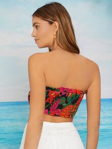 印花打攬木耳邊前打結短款抹胸上衣 - 彩色 - 查看 2