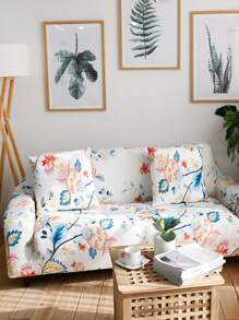1pc Flower Print Sofa Slipcover & 2pcs Cushion Cover Without Filler - Multicolor - View 2