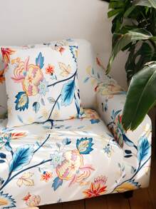 1pc Flower Print Sofa Slipcover & 2pcs Cushion Cover Without Filler - Multicolor - View 4