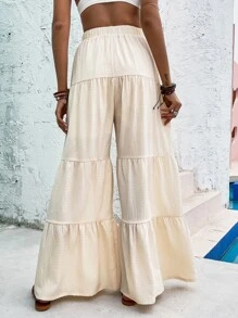 Ruffle Hem Wide Leg Pants - Apricot - View 2