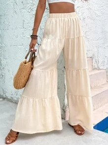 Ruffle Hem Wide Leg Pants - Apricot - View 3