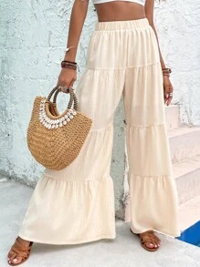 Ruffle Hem Wide Leg Pants - Apricot - View 4