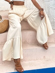 Ruffle Hem Wide Leg Pants - Apricot - View 5
