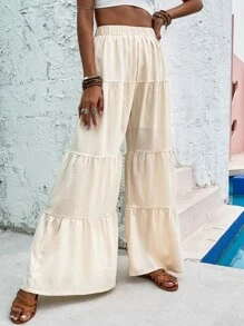 Ruffle Hem Wide Leg Pants - Apricot - View 6