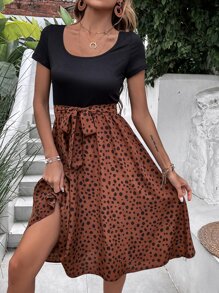 Breezaya Dalmatian Print Belted Dress Vacation Beach Outfits Women - Multicolor - View 7