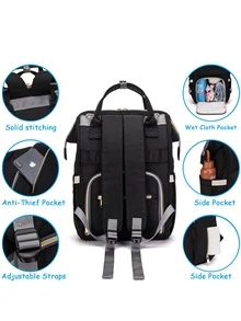 1入組字母貼布尿布包 - 黑色 - 查看 4