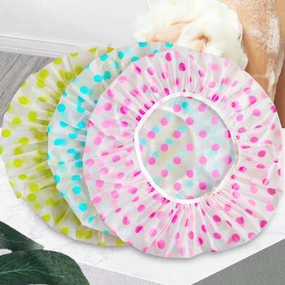 3pcs Polka Dot Pattern Shower Cap, Colorful Multifunction Bath Cap For Household Home Bathroom Decor Fall Decor Back To School