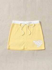 SHEIN ICON Floral Print Drawstring Waist Bodycon Skirt - Yellow - View 3