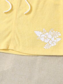 SHEIN ICON Floral Print Drawstring Waist Bodycon Skirt - Yellow - View 5