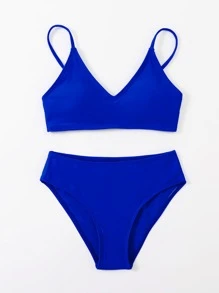 Summer Beach Tween Girl Blue Spaghetti Strap Two-Piece Bikini Set