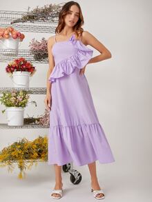 SHEIN 荷葉邊吊帶連衣裙 - 紫丁香色 - 查看 4