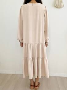 DAZY Vestido smock con mangas farol y dobladillo con volantes, ropa de otoño - Albaricoque - Ver 2