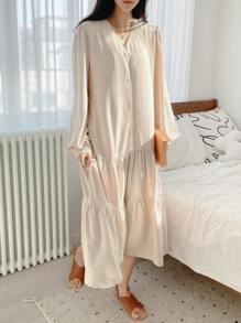 DAZY Vestido smock con mangas farol y dobladillo con volantes, ropa de otoño - Albaricoque - Ver 7