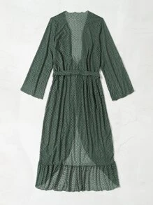 Summer Ruffle Hem Belted Kimono - Dark Green - View 2