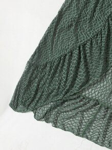 Summer Ruffle Hem Belted Kimono - Dark Green - View 6