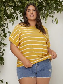 SHEIN LUNE 大碼條紋圖案蝙蝠袖襯衫 - 彩色 - 查看 1