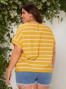 SHEIN LUNE 大碼條紋圖案蝙蝠袖襯衫 - 彩色 - 查看 2