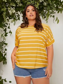 SHEIN LUNE 大碼條紋圖案蝙蝠袖襯衫 - 彩色 - 查看 4