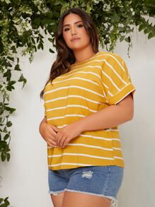 SHEIN LUNE 大碼條紋圖案蝙蝠袖襯衫 - 彩色 - 查看 5