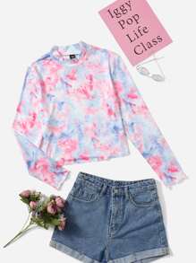 SHEIN Áo thun Plus size Nút Cà vạt nhuộm Giải trí - Nhiều màu - Xem 1