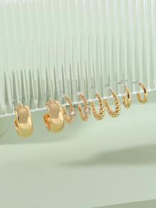 4雙水鑽裝飾圓耳環 - 金黃色 - 查看 2