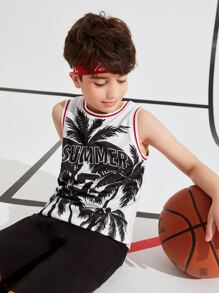 SHEIN 男孩字母圖案背心上衣 - 黑與白 - 查看 8