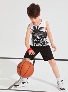 SHEIN 男孩字母圖案背心上衣 - 黑與白 - 查看 9