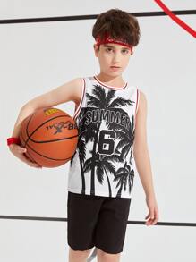 SHEIN 男孩字母圖案背心上衣 - 黑與白 - 查看 7