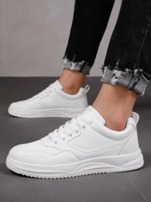 Men Solid Color Simple Comfortable Breathable Wear-Resistant Slip-Proof Casual Sports Shoes, All Season - White - View 2