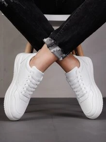 Men Solid Color Simple Comfortable Breathable Wear-Resistant Slip-Proof Casual Sports Shoes, All Season - White - View 5