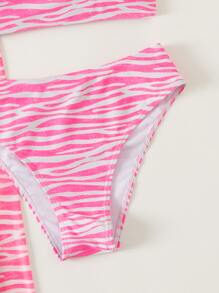 Allover Print Bikini With Beach Skirt Summer - Hot Pink - View 3