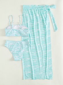 SHEIN Swim 2025 Women Summer Beach Zebra Print Sexy Bikini 3-Piece Set (Bikini Top, Bottom, Cover-Up Skirt) - Mint Green - View 2