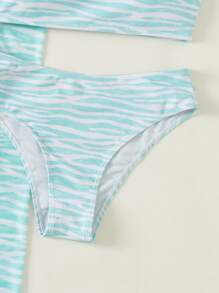 SHEIN Swim 2025 Women Summer Beach Zebra Print Sexy Bikini 3-Piece Set (Bikini Top, Bottom, Cover-Up Skirt) - Mint Green - View 3