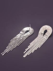 水鑽流蘇耳環 - 銀色 - 查看 3