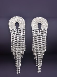 水鑽流蘇耳環 - 銀色 - 查看 4