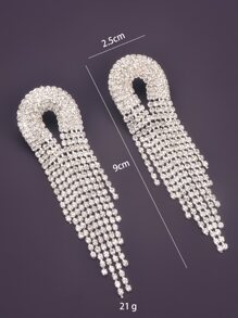 水鑽流蘇耳環 - 銀色 - 查看 6