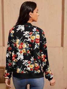 SHEIN Áo khoác nữ Dây kéo Hoa Giải trí - Nhiều màu - Xem 3