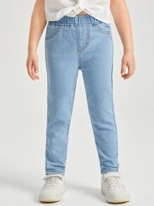 SHEIN Young Girl Elastic Waist Jeans - Light Wash - View 1