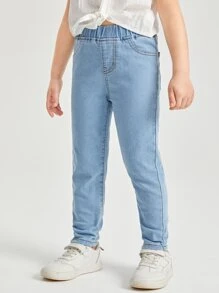SHEIN Young Girl Elastic Waist Jeans - Light Wash - View 3