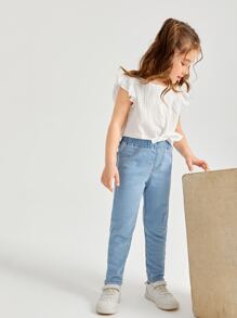 SHEIN Young Girl Elastic Waist Jeans - Light Wash - View 4