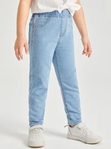 SHEIN Young Girl Elastic Waist Jeans - Light Wash - View 5