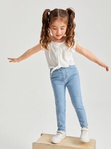 SHEIN Young Girl Elastic Waist Jeans - Light Wash - View 6