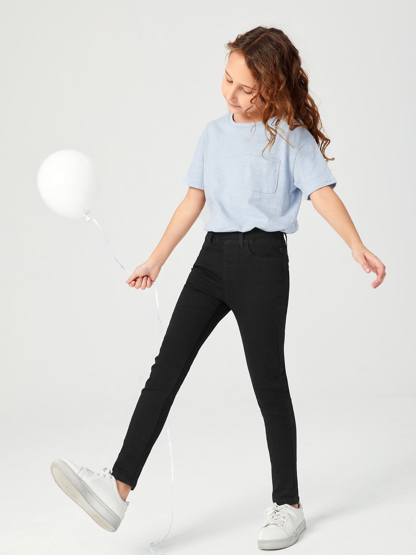 Jeans Per Ragazze Con Elastico In Vita - Pantaloni Casual 2 Tasche, Cotone Morbido, Età 6-11 Anni - Foto 13